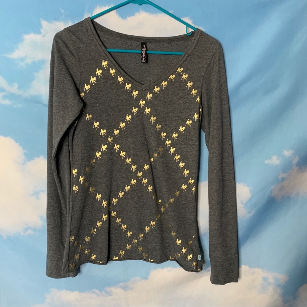 Gentle Fawn- Gray Long Sleeve Tee Deer Print M